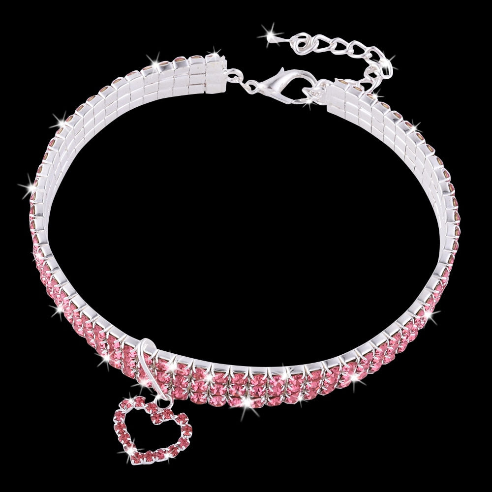 Heart-Shaped Whinestone Pet Collar